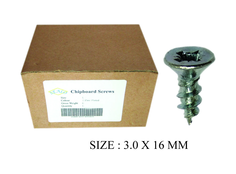 CHIPBOARD SCREW CSK 3.0X16MM 1000PCS PKT