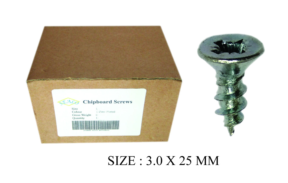 CHIPBOARD SCREW CSK 3.0X25MM 1000PCS PKT