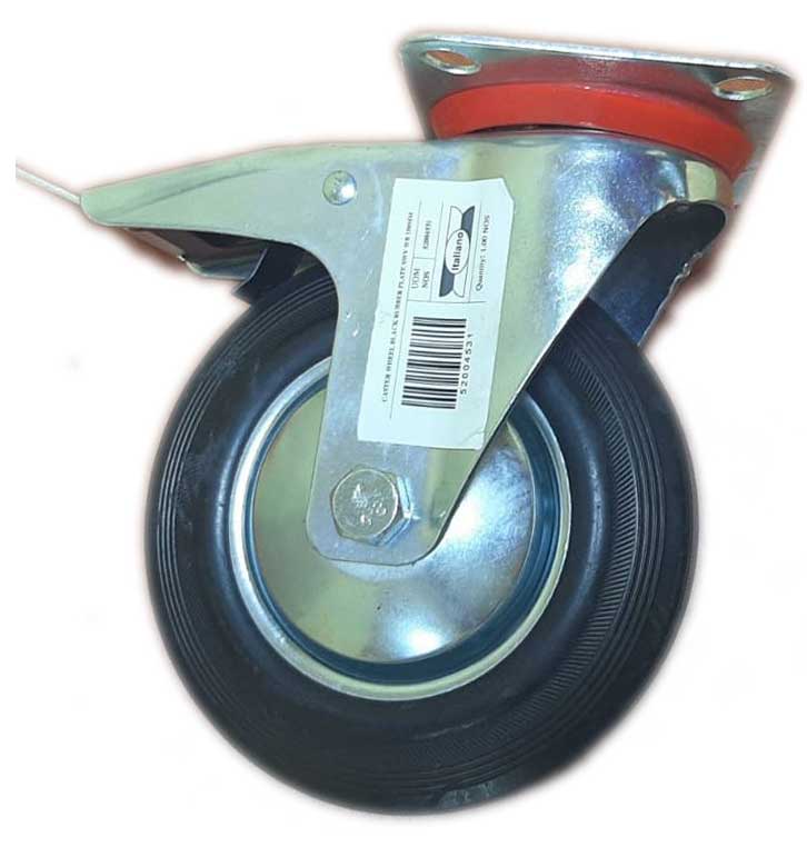 CASTER WHEEL BLACK RUBBER PLATE SWV WB 150MM