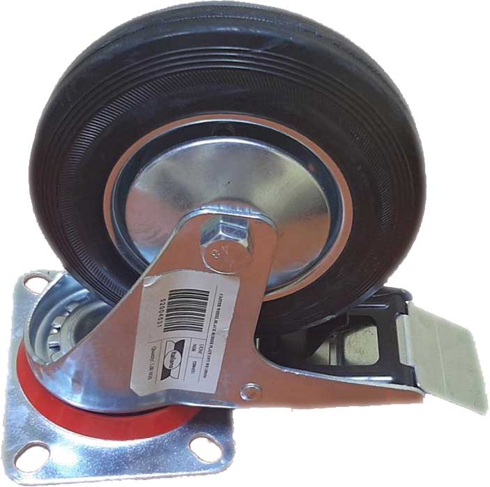 CASTER WHEEL BLACK RUBBER PLATE SWV WB 150MM